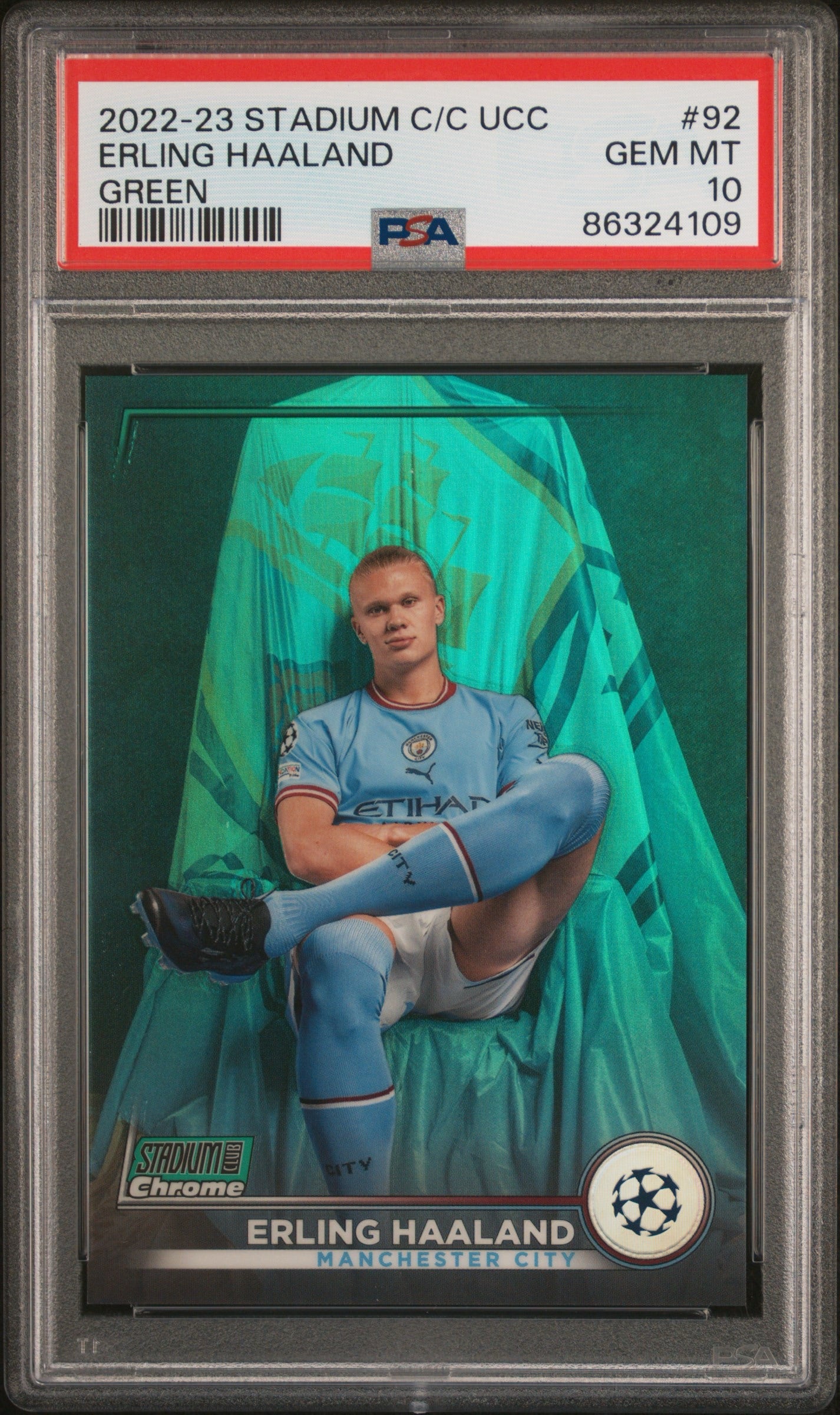 2022-23 TOPPS STADIUM CLUB CHROME UEFA CLUB COMPETITIONS 92 ERLING HAALAND GREEN REFRACTOR /99