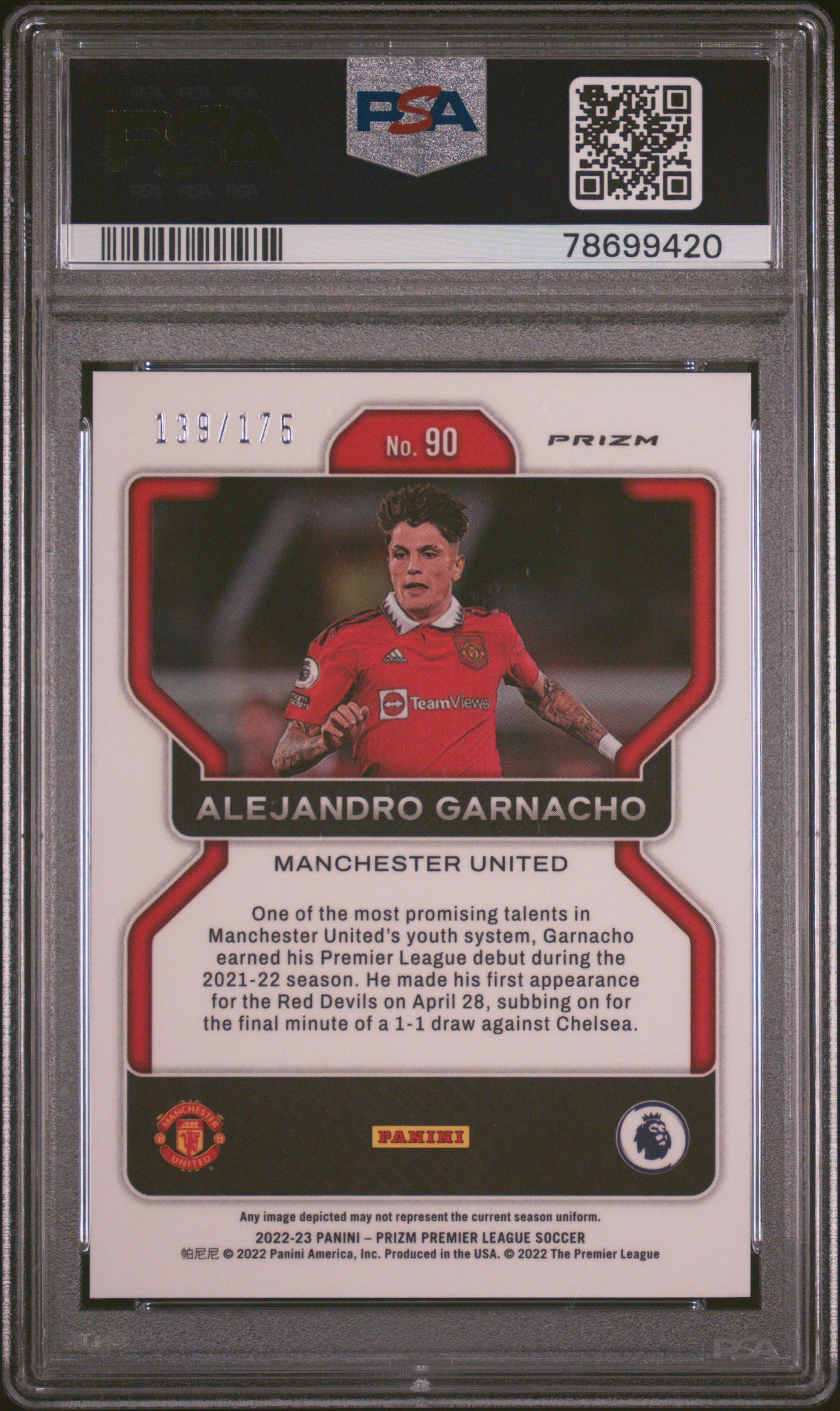2022-23 PANINI PRIZM PREMIER LEAGUE #90 ALEJANDRO GARNACHO BLUE PRIZM /175