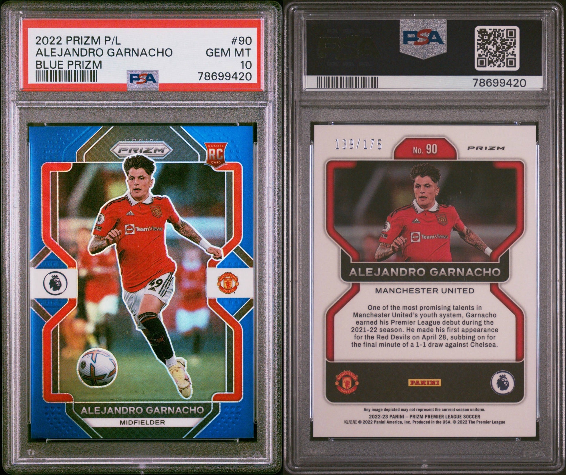 2022-23 PANINI PRIZM PREMIER LEAGUE #90 ALEJANDRO GARNACHO BLUE PRIZM /175