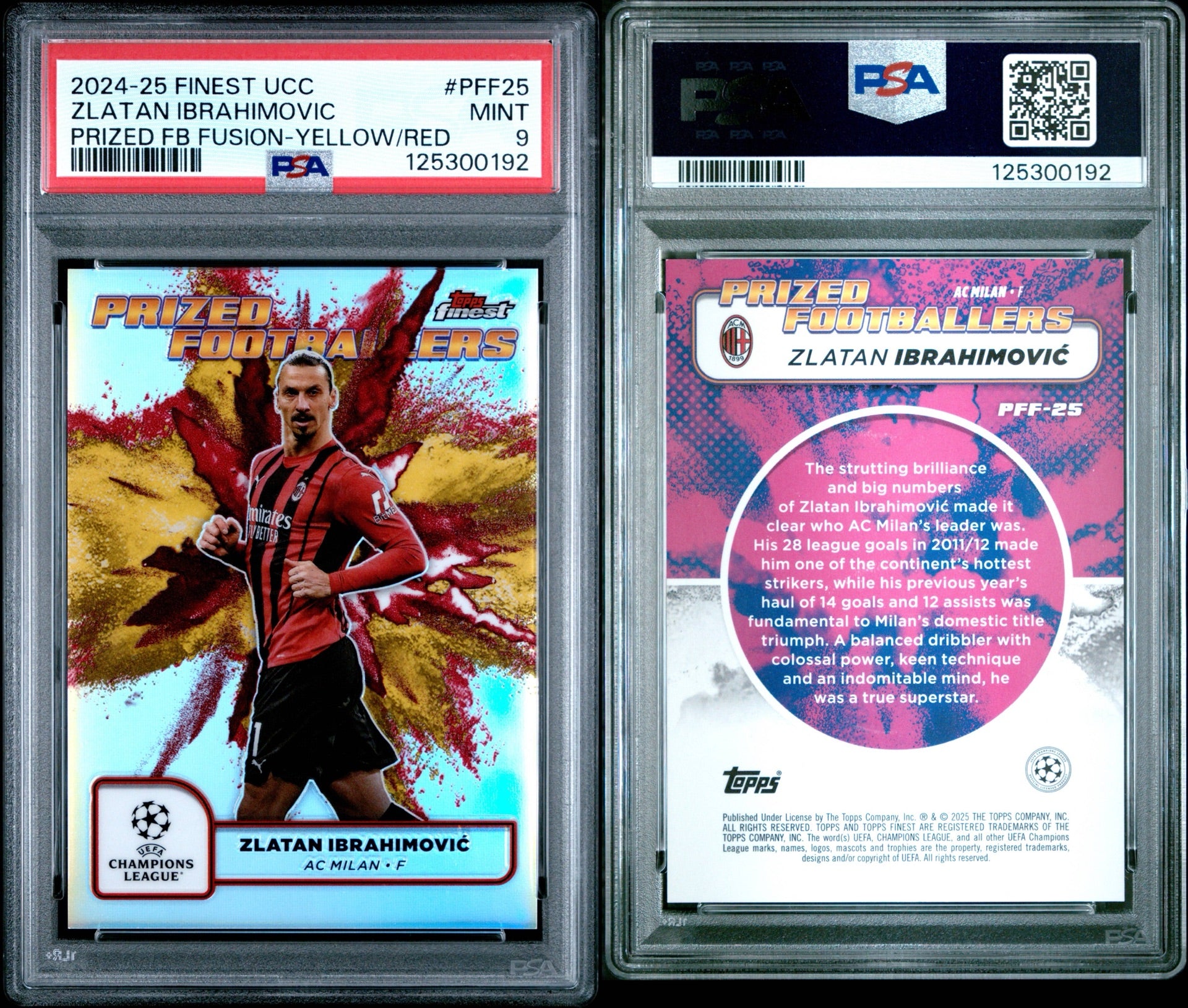 2024-25 TOPPS FINEST UEFA CLUB COMPETITIONS PRIZED FOOTBALLERS FUSION #PFF25 ZLATAN IBRAHIMOVIC PRIZED FB FUSION-YELLOW/RED