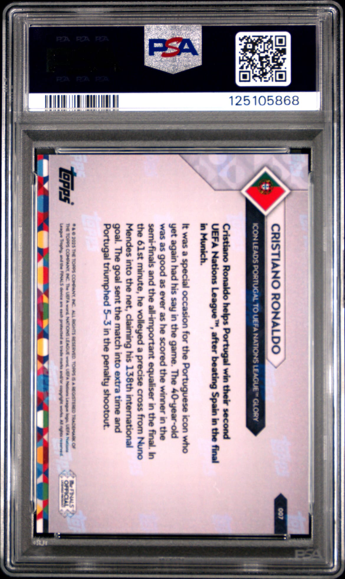 2025 Topps Now Cristiano Ronaldo Uefa Nations League Psa10